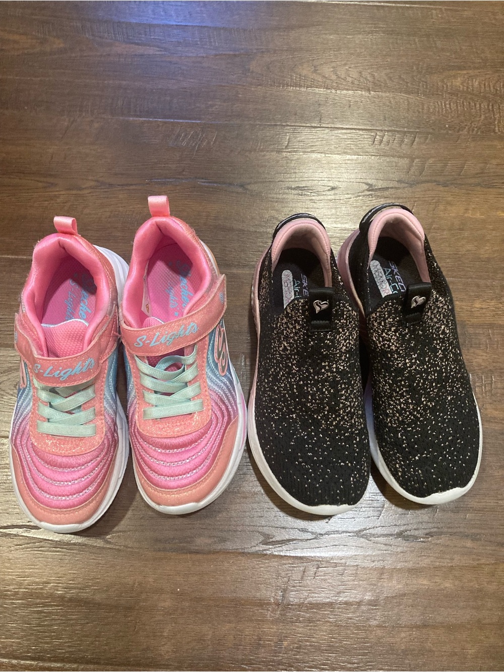 Skechers Kids Pink/Mint Light-Up Sneakers & Black Glitter Slip-Ons (Pair) shoes